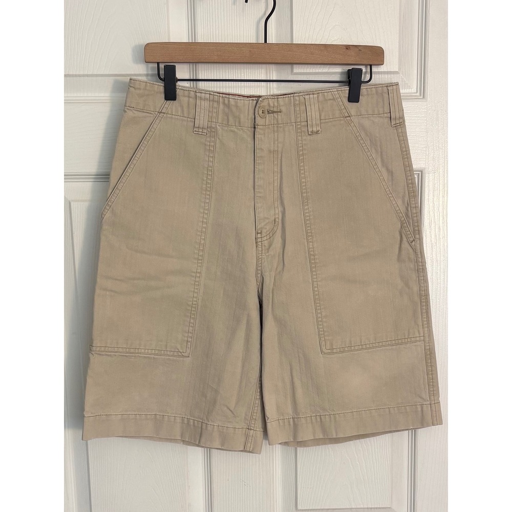Mossimo Cargo Supply Shorts 32 Khaki Tan Herringbone Cotton Utility Casual